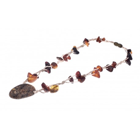 Dark brown wood and amber beads 