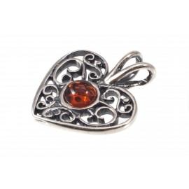 Amber-silver pendant "Heart"