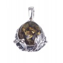 Silver - green amber pendant