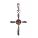 Silver pendant with amber dot " Cross"