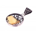 Silver pendant with white Baltic amber