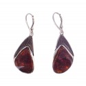 Unique silver earrings with amber and wood