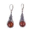 Silver earrings with cognac amber "Glowing far"