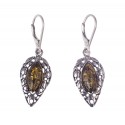 Silver earrings with Baltic amber "Green creepers"