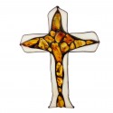 Stained glass cross with amber