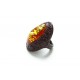 Brown leather ring with transparent cognac color amber