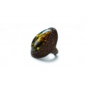 Brown leather ring with "scaly" greenish-brown amber