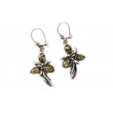 Silver earrings with the green amber eyes