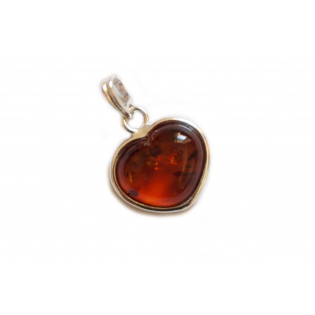 Silver - amber pendant "Burning Heart"