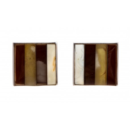 Square cufflinks with white, lemon and brown amber