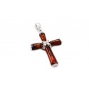 Silver Cross With Cognac Amber
