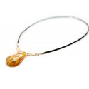Sparkish necklace with gold, amber and caoutchouc