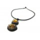 Black leather necklace with yellowish-green amber