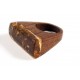 Wooden ring with greenish-lemon color amber