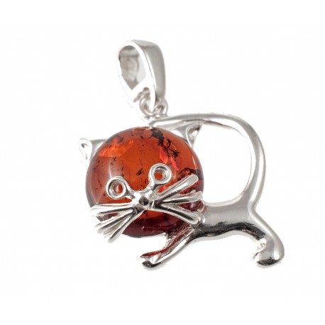 Silver pendant with amber "Cat"