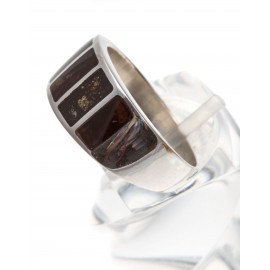 Silver ring with dark brown amber