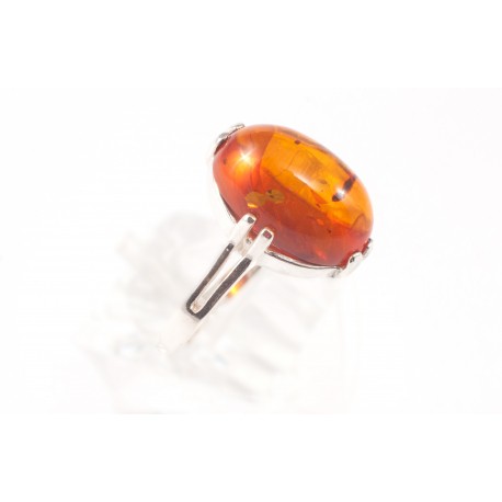 Silver ring with cognac amber