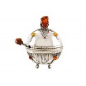 Silver sugar bowl decorated with amber