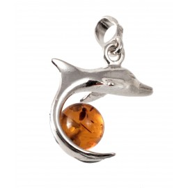 Silver pendant with amber "Dolphin"
