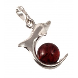 Silver pendant with amber "Dolphin"