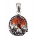 Silver pendant with cognac amber