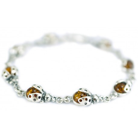 Silver-amber bracelet "Ladybirds"
