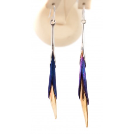 Silver earrings with titanium and gold-plated brass