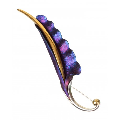 Titanium brooch with gold-plated brass