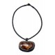Black leather necklace with yellow-brown amber