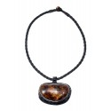 Black leather necklace with yellow-brown amber
