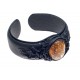 Black leather bracelet with yellow amber