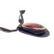 Dark brown color leather necklace with cognac amber