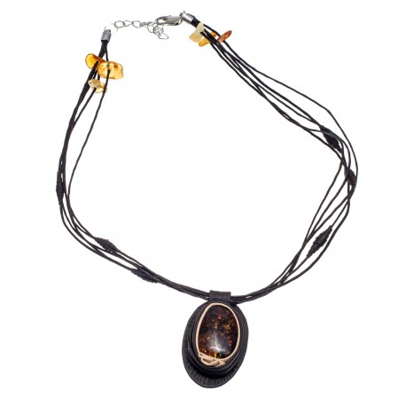 Dark brown colour leather necklace "Witches' Patterns"