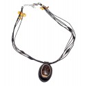 Dark brown colour leather necklace "Witches' Patterns"