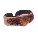 Creamy and brown color leather bracelet with amber "Liquid Honey Drop"