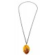 Transparent cognac amber nugget with black metal chain 